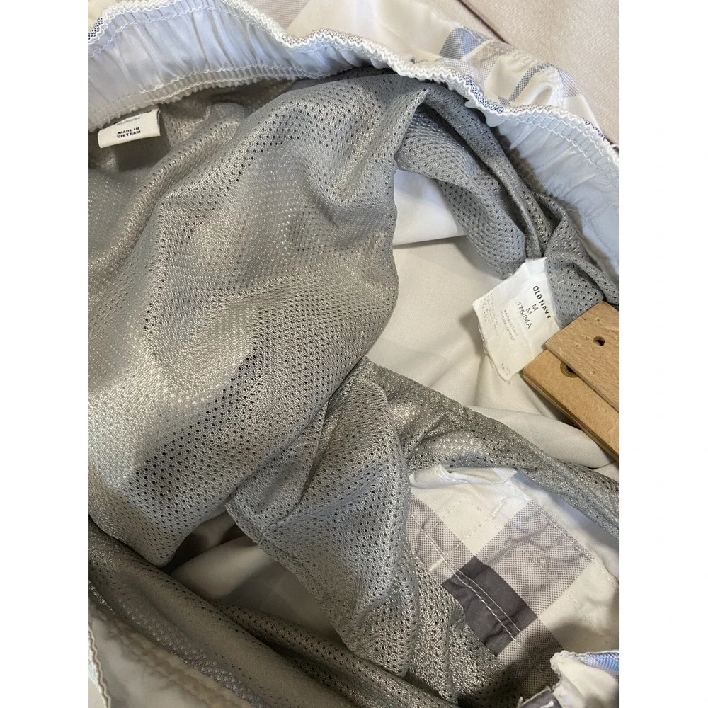 Old Navy Men's Size Medium Swim Trunks Bathing Suit White Blue Gray Plaid